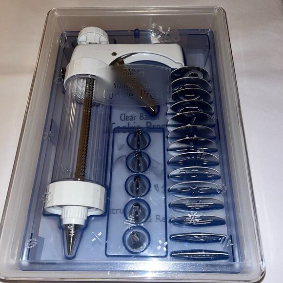 Kuhn Rikon Clear Barrel Cookie Press Kit w/ 14 Discs & 6 Icing Tips – New in Box - Picture 1 of 4